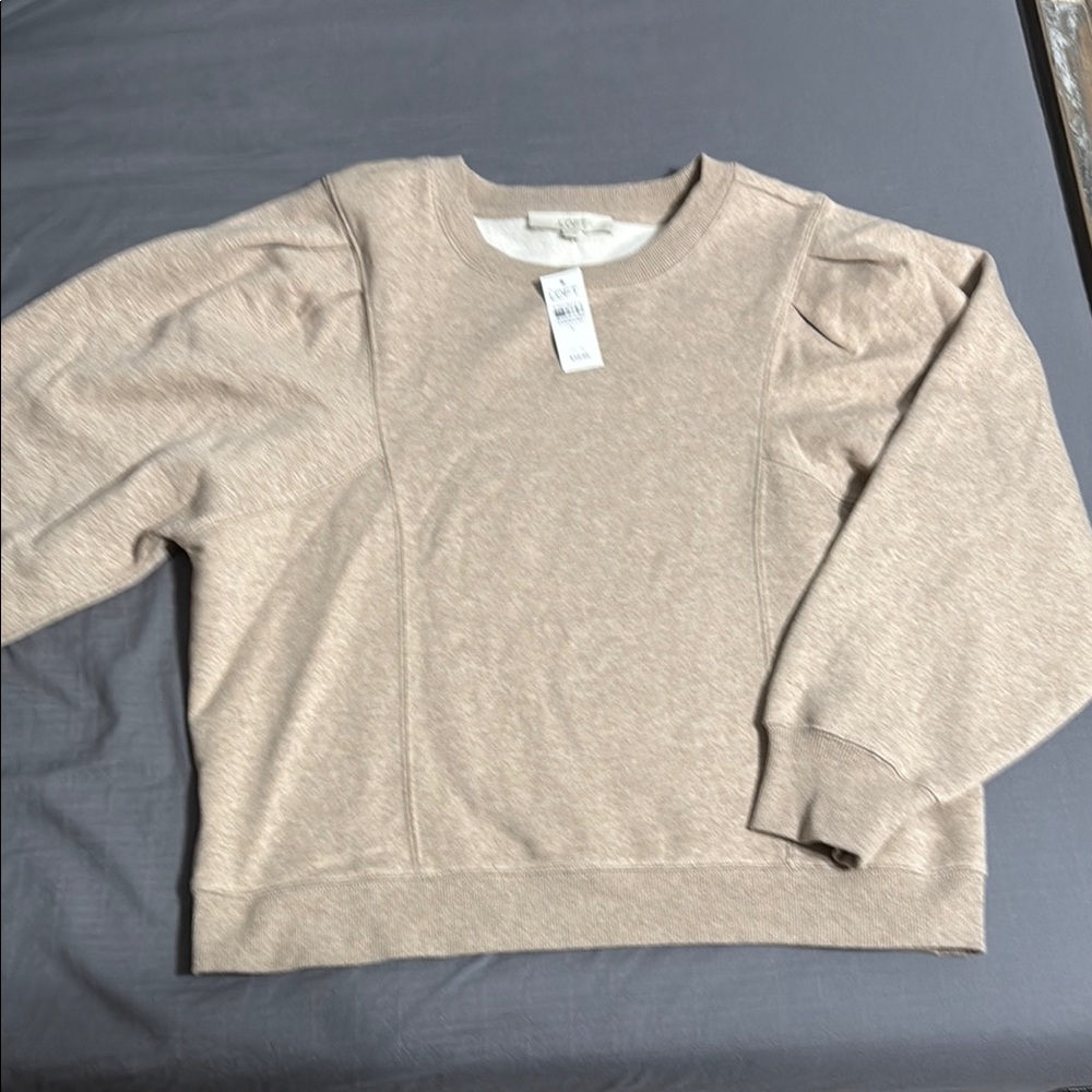 LOFT Cream Crewneck Sweater Relaxed Fit